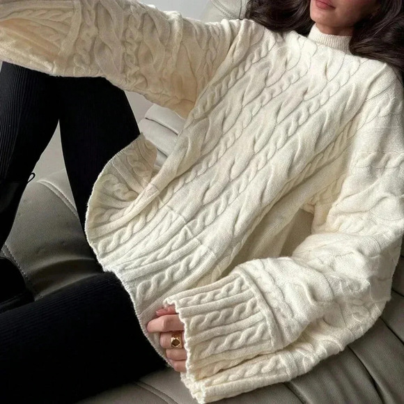 Apricot Casual Women's Color Twist Knit Warm Long Sleeve Sweater - Picture 2 of 6